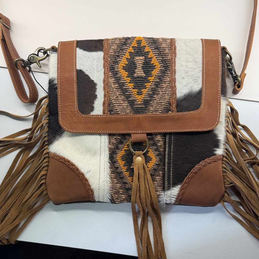 Myra Bag Tan and White Patterned Crossbody